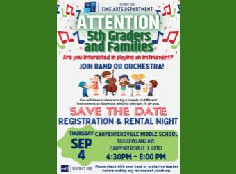  5th Grade Band and Orchestra Enrollment Night at Carpentersville Middle School/Noche de Registro para Banda y Orquesta en la Escuela CMS 
